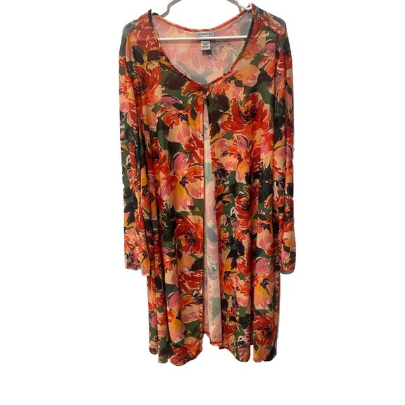 Catherines Floral Duster Sheer Open Front or 2 button down Topper Cover Up Sz 3X - Picture 1 of 6